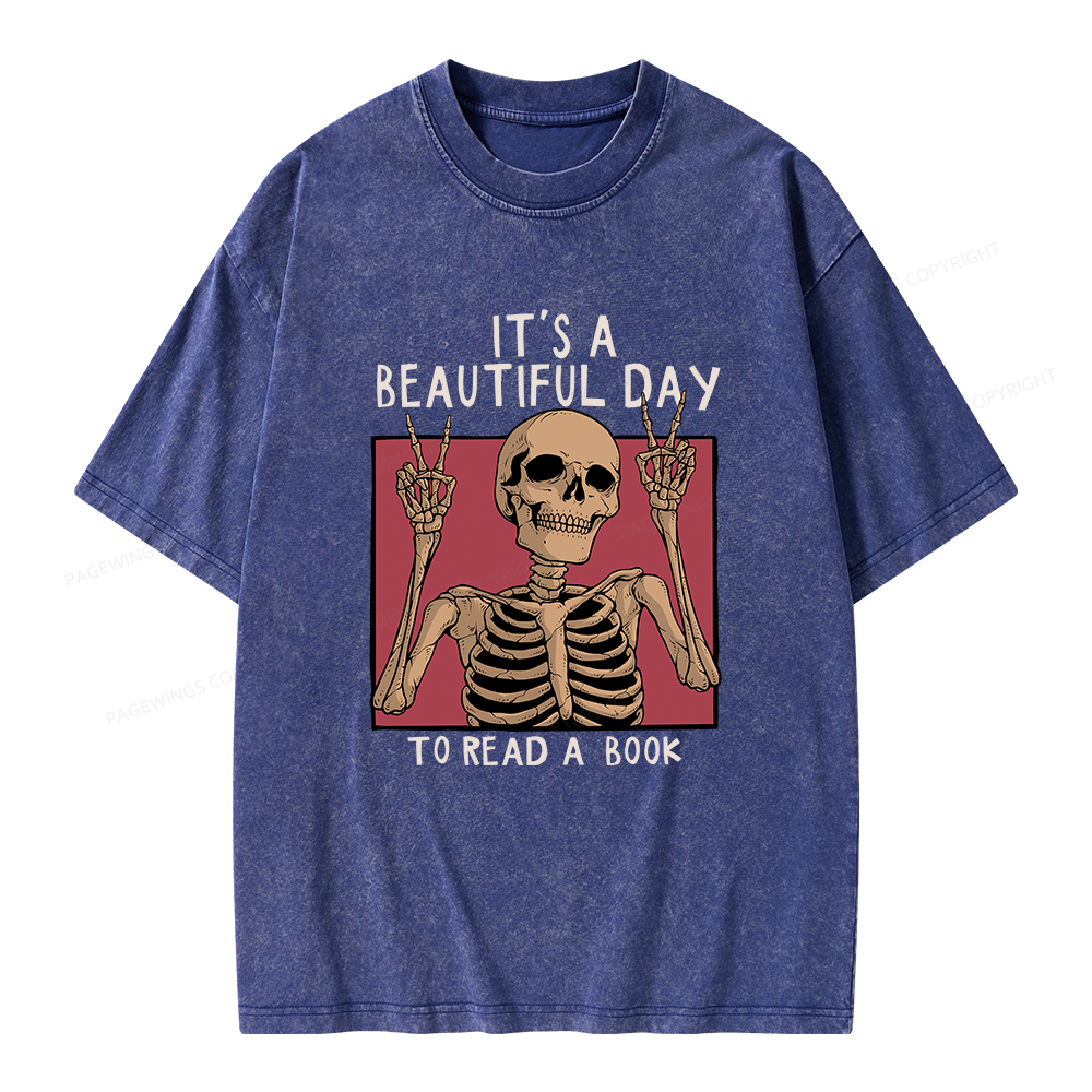 Pagewings It's A Beautiful Day To Read A Book Unisex Washed T-shirt