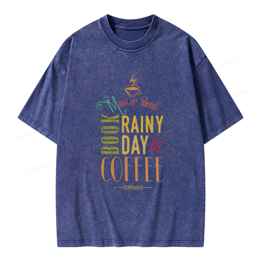 Pagewings Coffee, book & Rainy Day Unisex Washed T-shirt