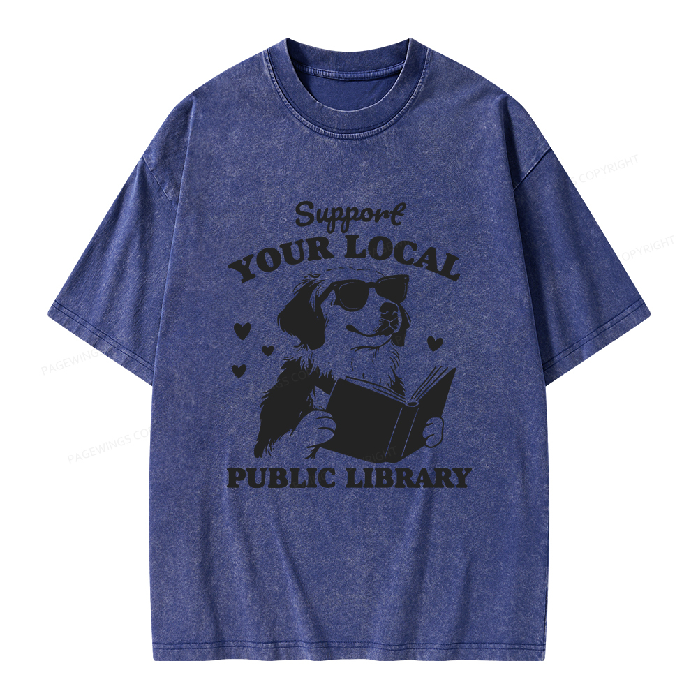 Pagewings Support Your Local Public Library Unisex Washed T-shirt