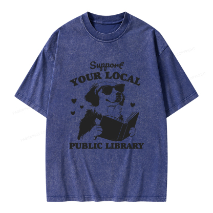 Pagewings Support Your Local Public Library Unisex Washed T-shirt