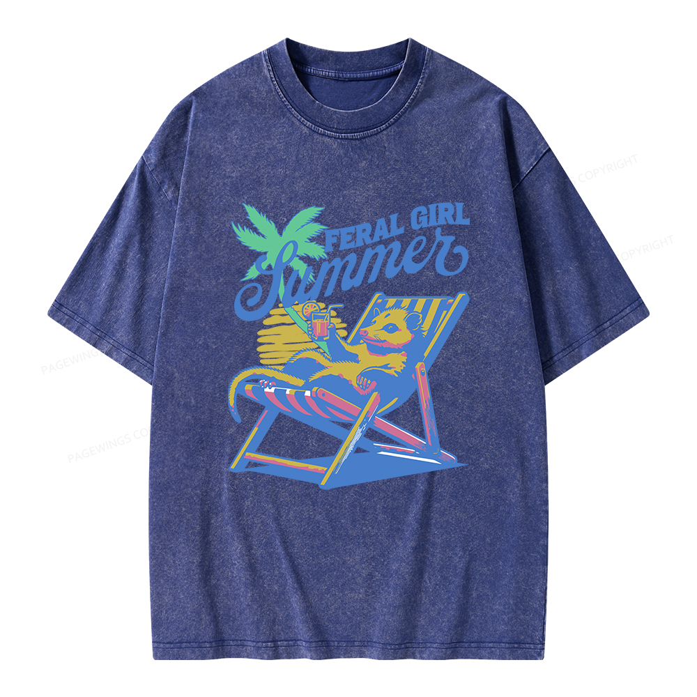 Pagewings Feral Girl Summer Opossum Unisex Washed T-shirt