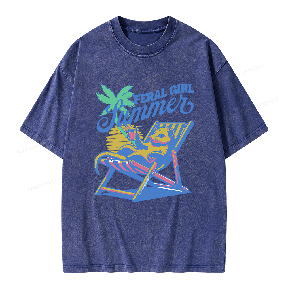 Pagewings Feral Girl Summer Opossum Unisex Washed T-shirt