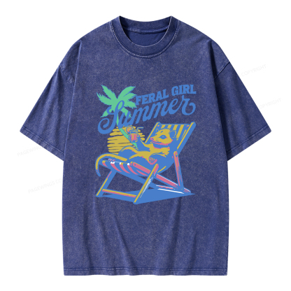 Pagewings Feral Girl Summer Opossum Unisex Washed T-shirt
