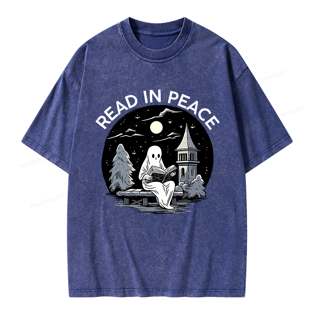 Pagewings Halloween Read In Peace Unisex Washed T-shirt