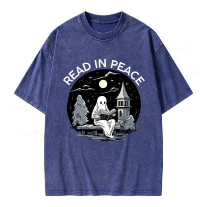 Pagewings Halloween Read In Peace Unisex Washed T-shirt