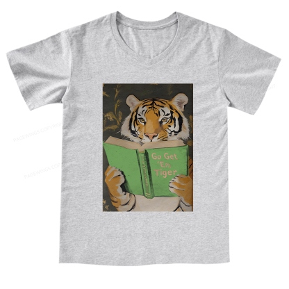Pagewings Motivational Tiger Reading V-neck T-shirt