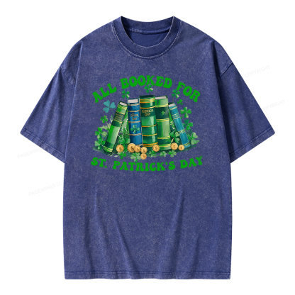Pagewing Librarian Shirt, Shamrock Book Shirt Unisex Washed T-shirt