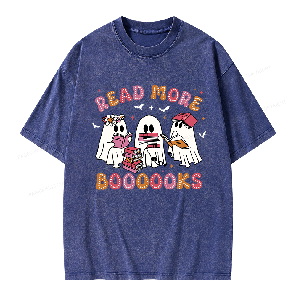 Pagewings Cute Ghost Book Read More Books Unisex Washed T-shirt