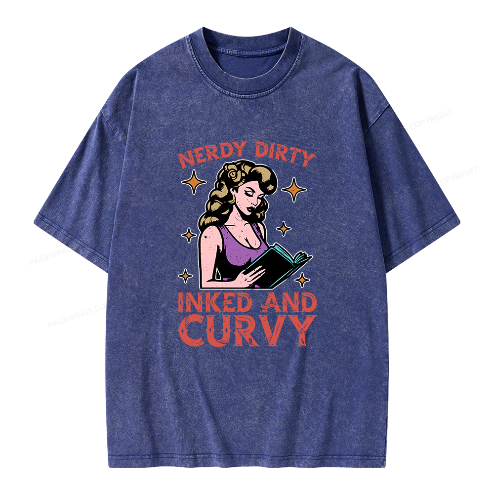 Pagewings Reading Nerdy Dirty Inked And Curvy Unisex Washed T-shirt