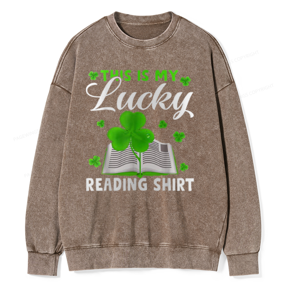 Pagewin Lucky Reading St Patricks Day Book Lover Unisex Washed Sweatshirt