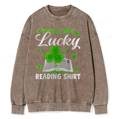Pagewin Lucky Reading St Patricks Day Book Lover Unisex Washed Sweatshirt