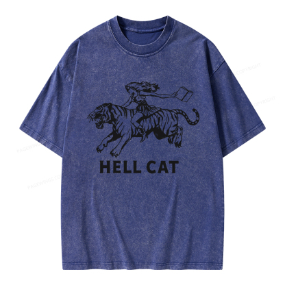 Pagewings Cowgirl Hell Cat  Unisex Washed T-shirt