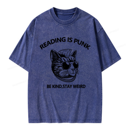 Pagewings Reading Is Punk Be Kind Stay Weird Unisex Washed T-shirt