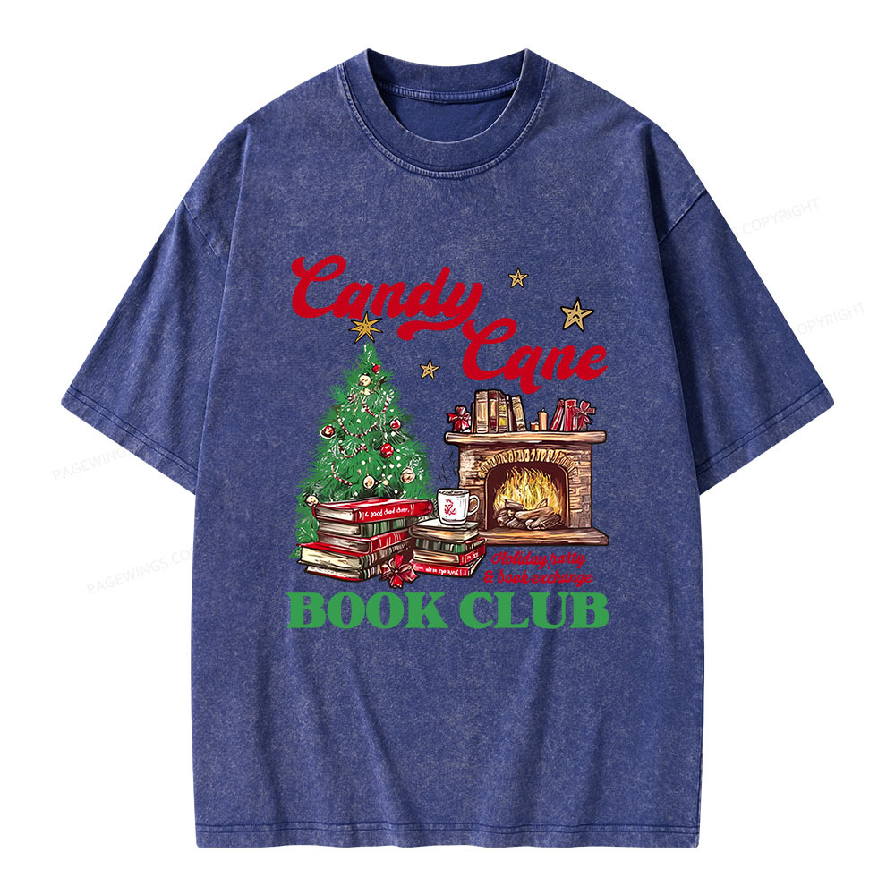 Pagewings Candy Cane Christmas Book Club Unisex Washed T-shirt