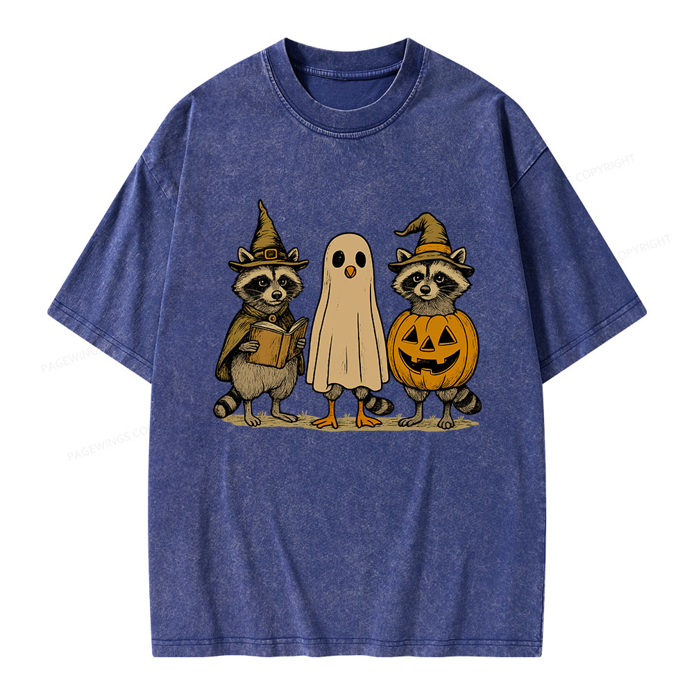 Pagewings Halloween Raccoon Unisex Washed T-shirt