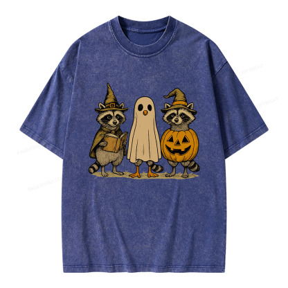 Pagewings Halloween Raccoon Unisex Washed T-shirt