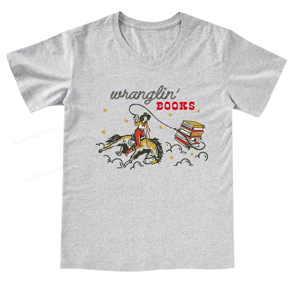 Pagewings Wranglin' Books V-neck T-shirt