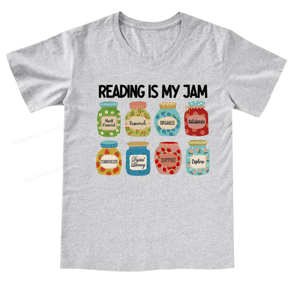 Pagewings Reading is My Jam Bookworm V-neck T-shirt