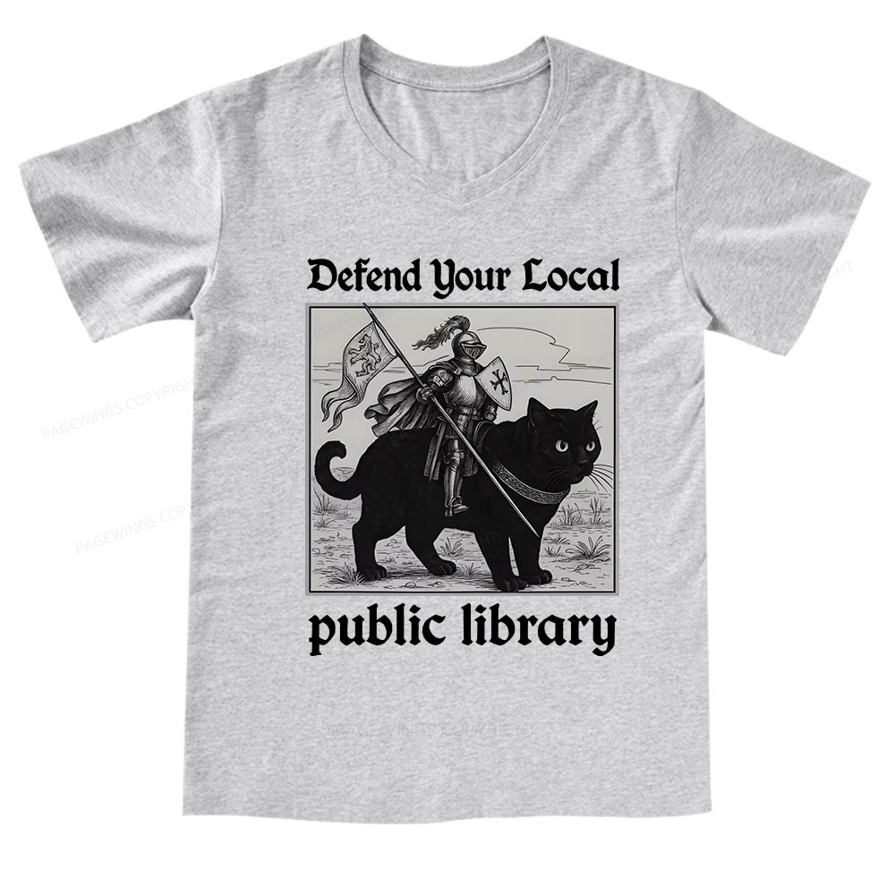 Pagewings Defend Your Local public library V-neck T-shirt