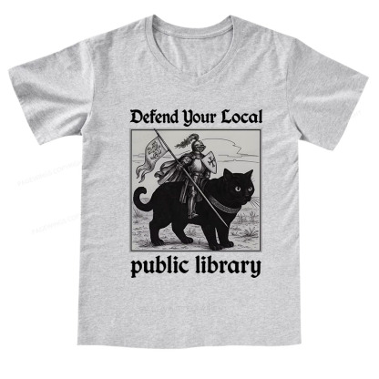 Pagewings Defend Your Local public library V-neck T-shirt
