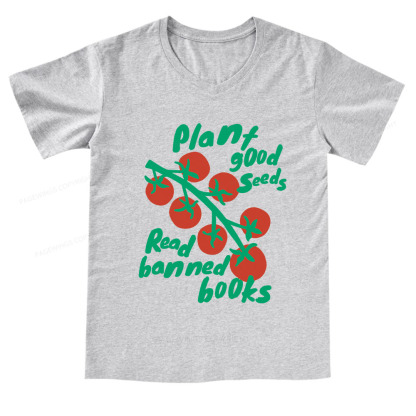 Pagewings Plant Good Seeds Read Banned Books V-neck T-shirt