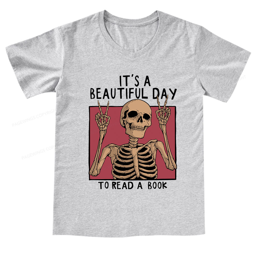 Pagewings It's A Beautiful Day To Read A Book V-neck T-shirt