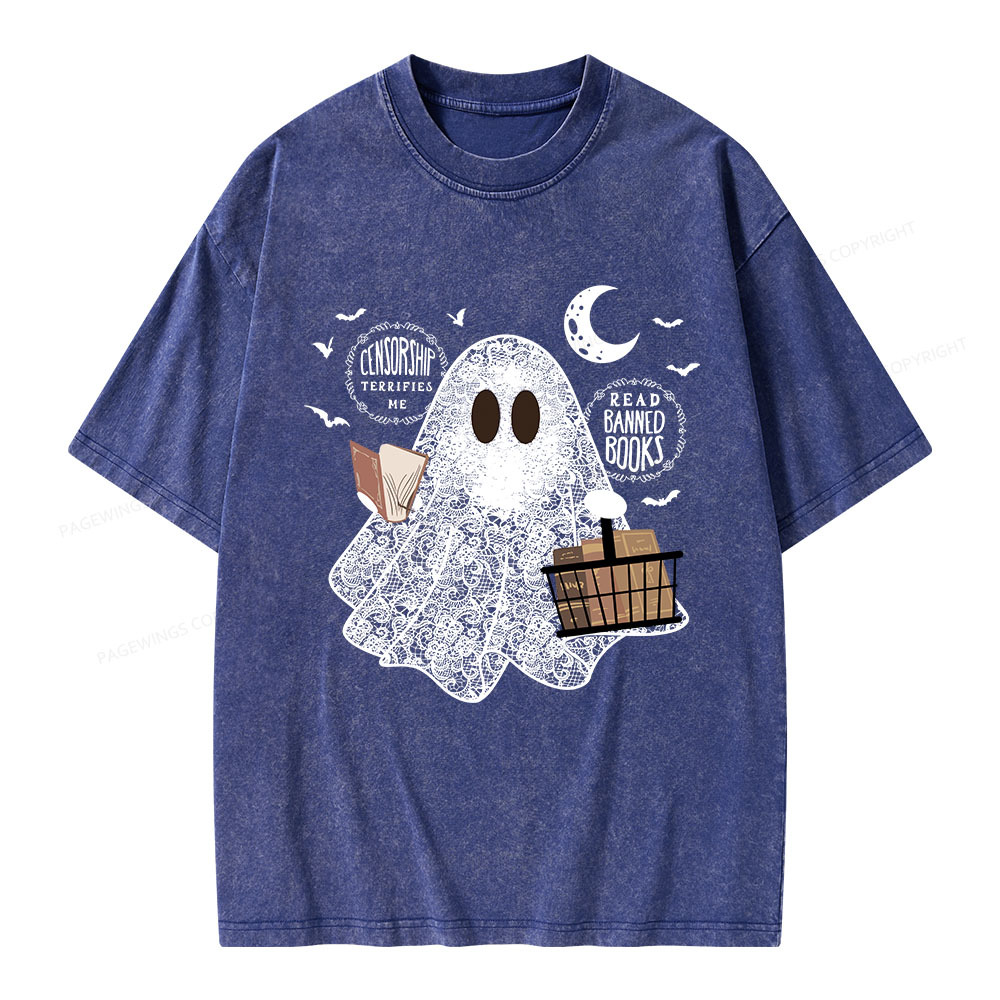 Pagewings Bookish Cute Lace Ghost Halloween Unisex Washed T-shirt