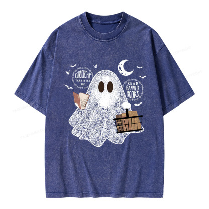 Pagewings Bookish Cute Lace Ghost Halloween Unisex Washed T-shirt