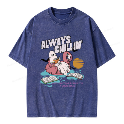 Pagewings Book Lover Summerween Always Chillin' Unisex Washed T-shirt