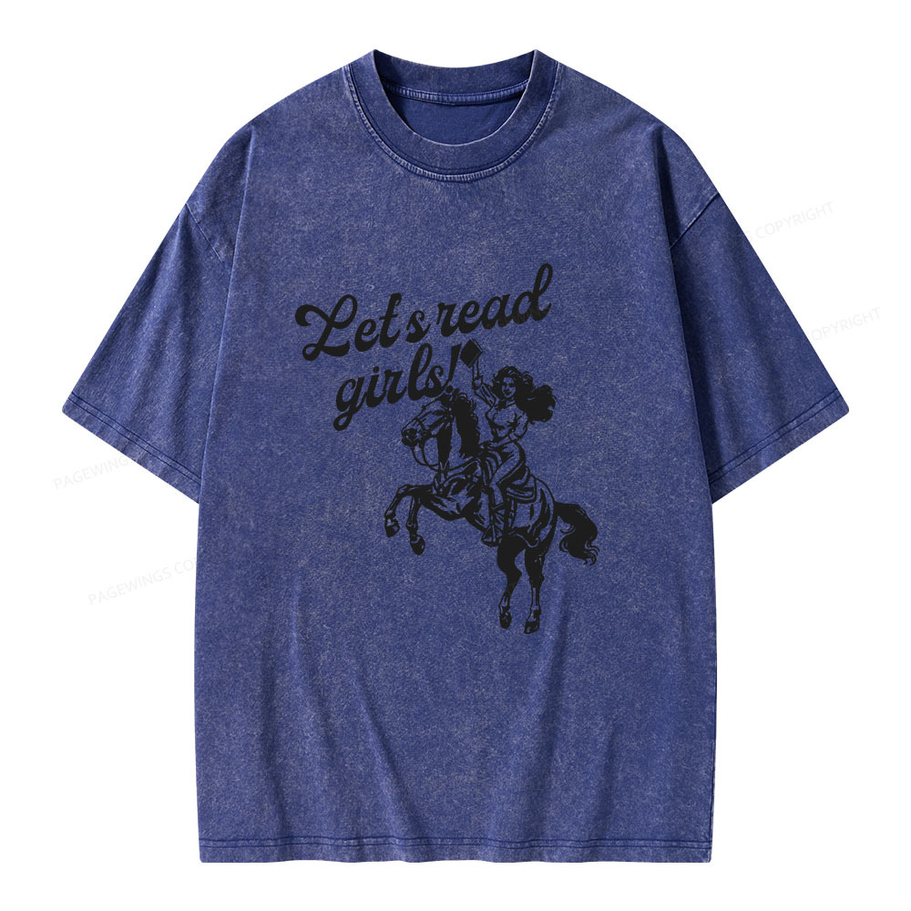 Pagewings Let's Read Girls Reading Unisex Washed T-shirt