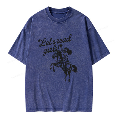 Pagewings Let's Read Girls Reading Unisex Washed T-shirt