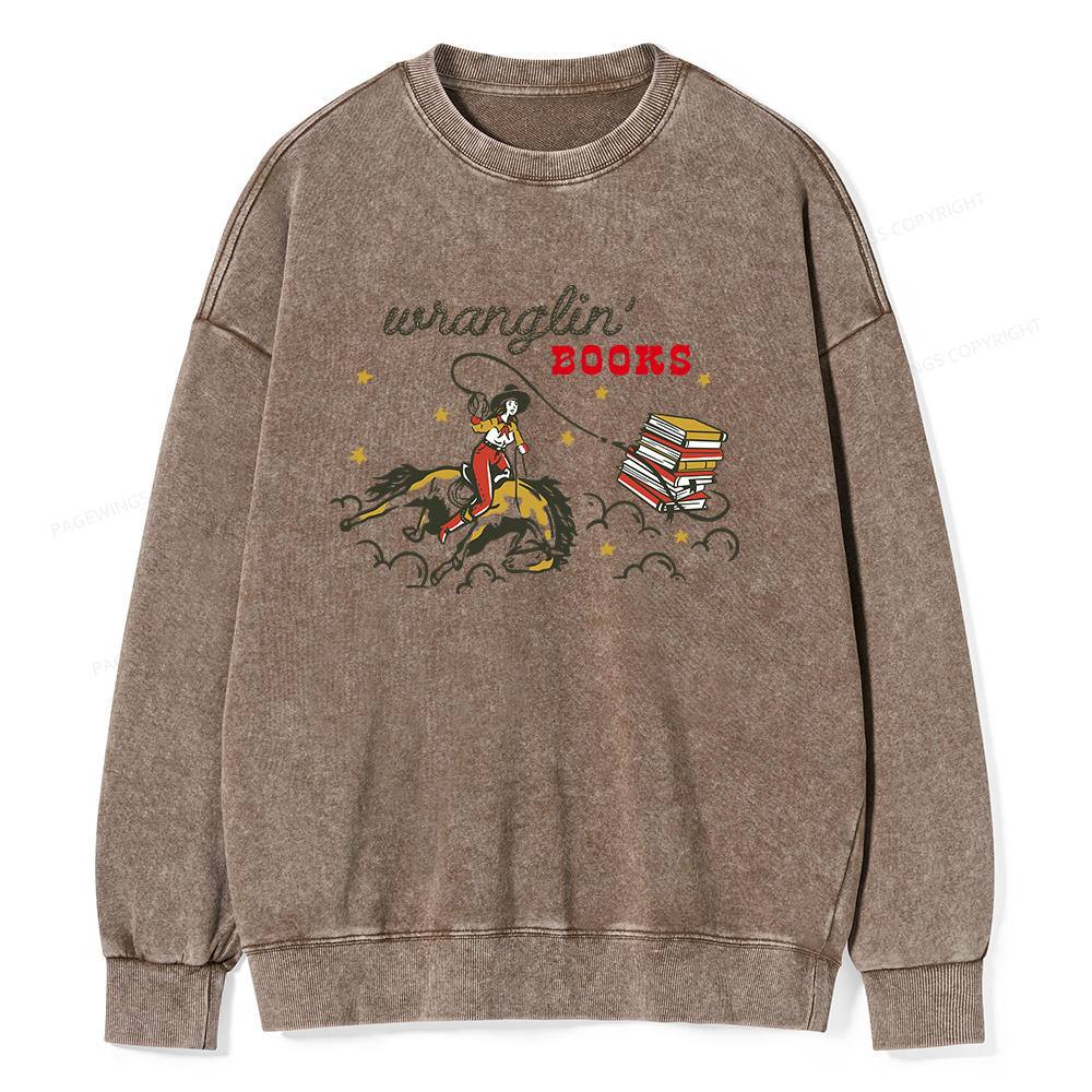 Pagewings Wranglin' Books Unisex Washed Sweatshirt