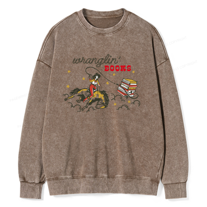 Pagewings Wranglin' Books Unisex Washed Sweatshirt