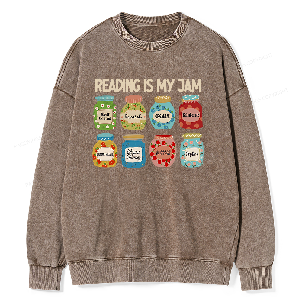 Pagewings Reading is My Jam Bookworm Unisex Washed Sweatshirt