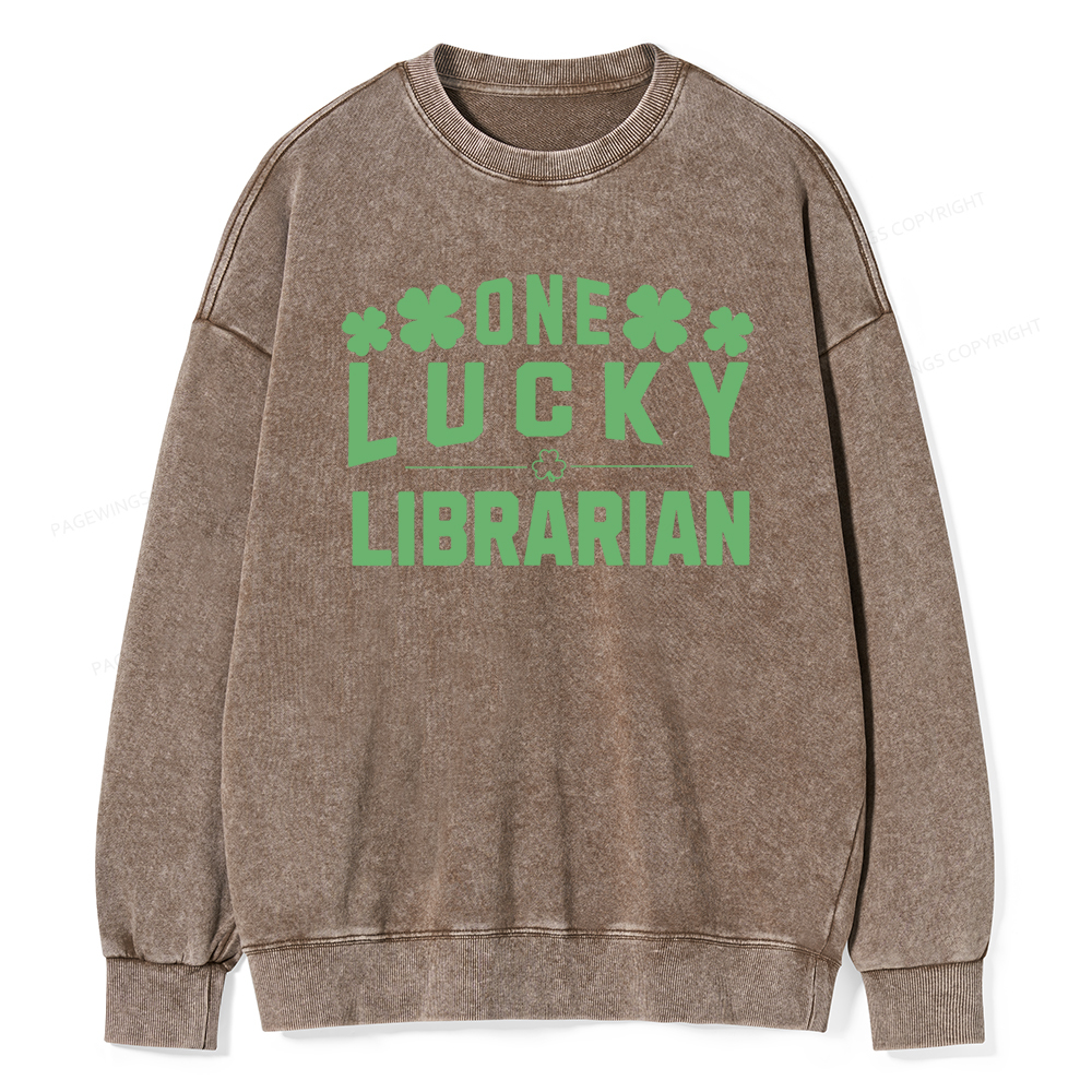 Pagewin Lucky Librarian Comfort Colors Tshirt Unisex Washed Sweatshirt
