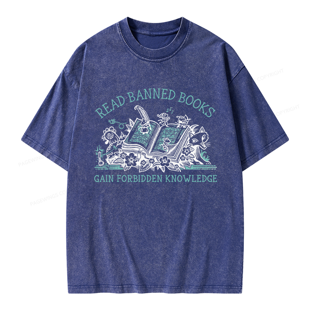 Pagewings Read Banned Books Gain Forbidden Knowledge Unisex Washed T-shirt