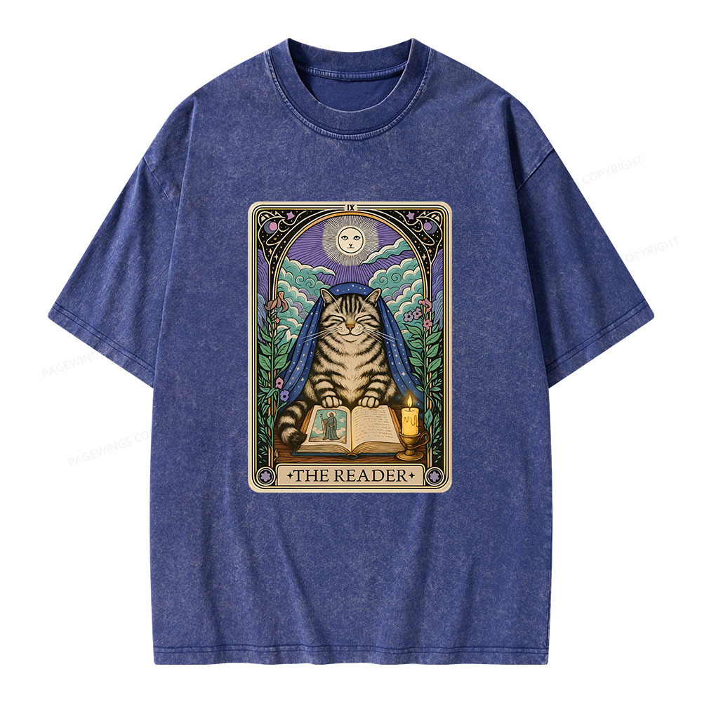Pagewings The Reader Cat Tarot CardsUnisex Washed T-shirt