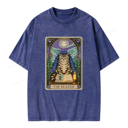 Pagewings The Reader Cat Tarot CardsUnisex Washed T-shirt