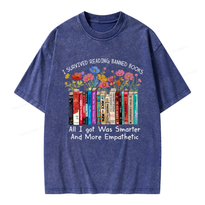 Pagewings Survived Banned Books Got Smarter Unisex Washed T-shirt