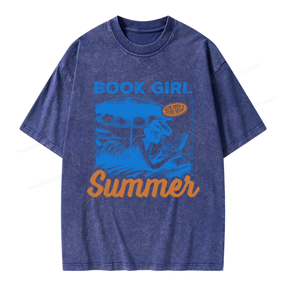 Pagewings Book Girl Summer Unisex Washed T-shirt