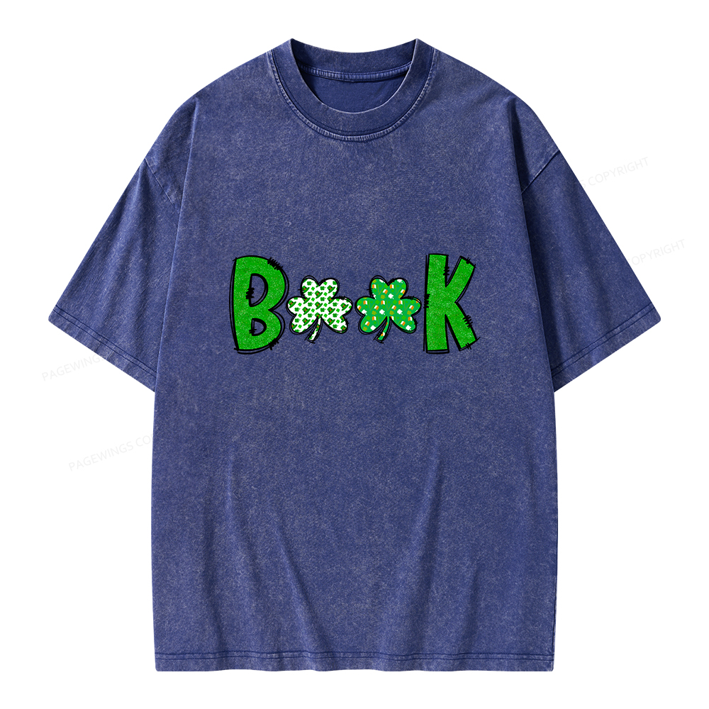 Shamrock Book St Patricks Day Unisex Washed T-shirt