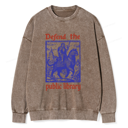 Pagewings Defend the Public Library Unisex Washed Sweatshirt