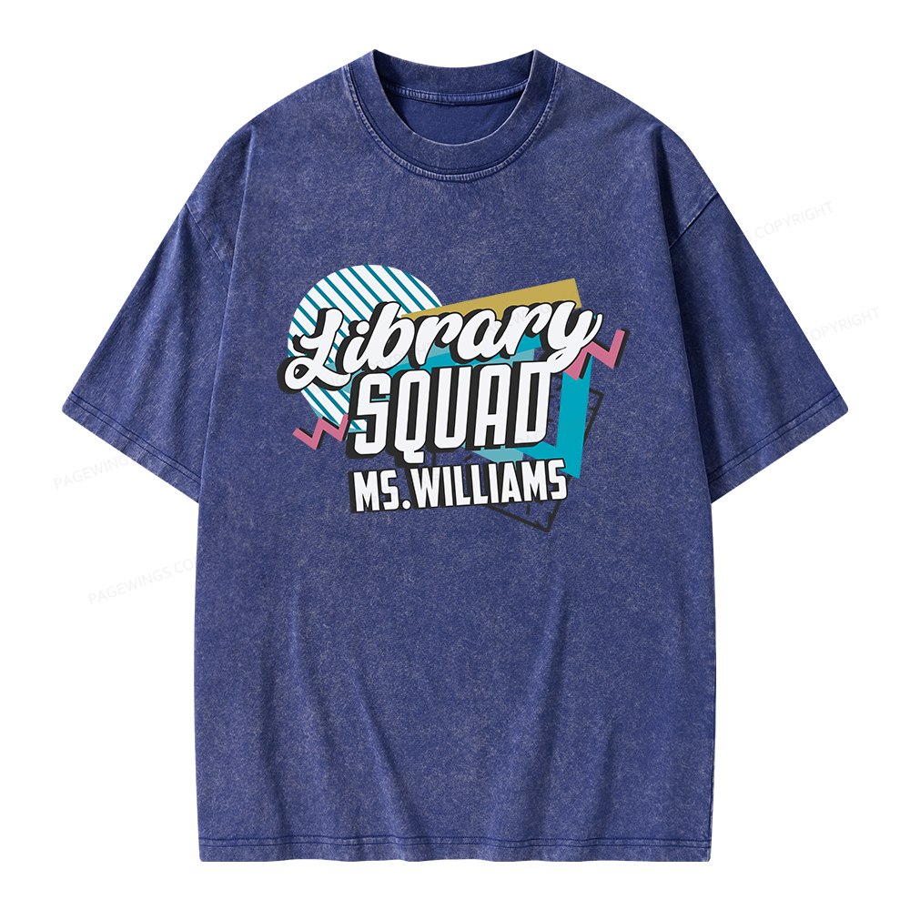 Pagewings Personalized Name Library Squad Unisex Washed T-shirt