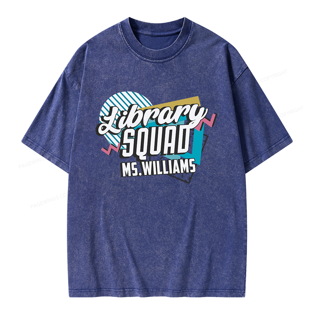 Pagewings Personalized Name Library Squad Unisex Washed T-shirt