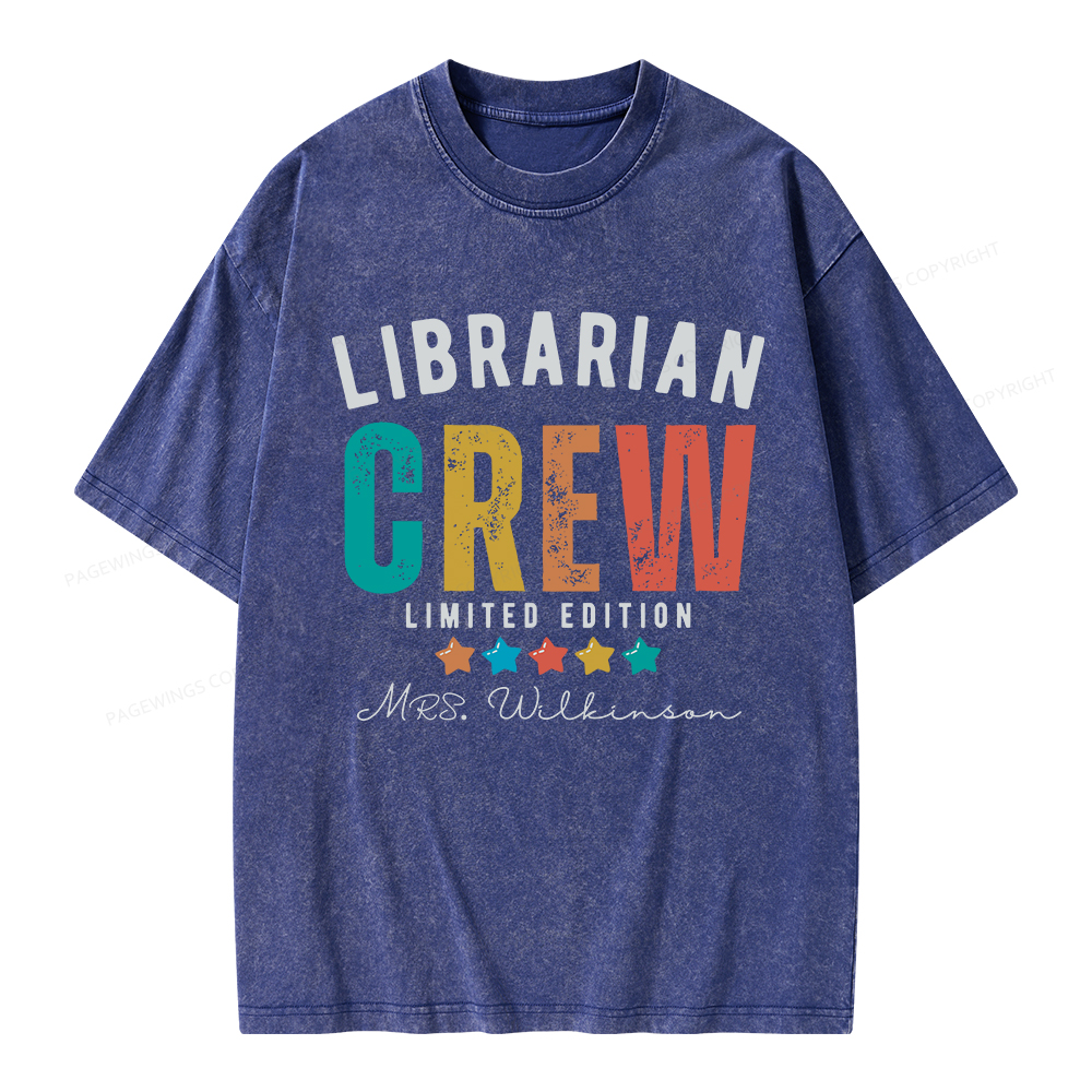 Pagewings Personalized Name Librarian Crew Limited Unisex Washed T-shirt