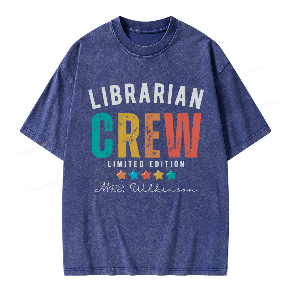 Pagewings Personalized Name Librarian Crew Limited Unisex Washed T-shirt