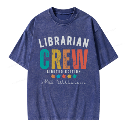 Pagewings Personalized Name Librarian Crew Limited Unisex Washed T-shirt