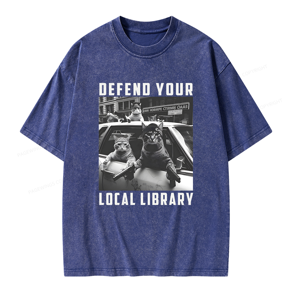 Pagewings Defend Your Local Library Unisex Washed T-shirt