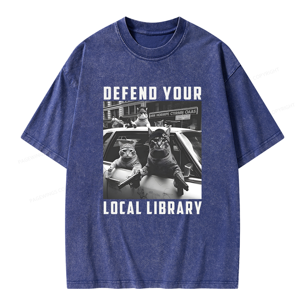 Pagewings Defend Your Local Library Unisex Washed T-shirt