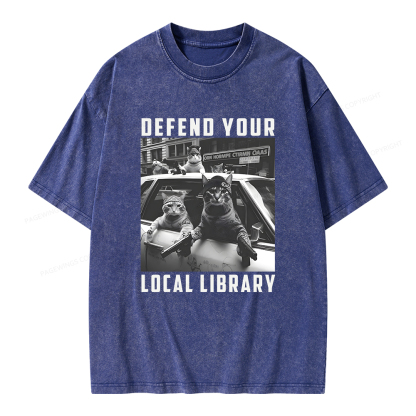 Pagewings Defend Your Local Library Unisex Washed T-shirt